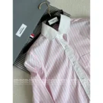THOM BROWNE 2025 Spring/Summer Collection 🎀 Pink Vertical Striped Shirt - Korean Instagram Style & Preppy Aesthetic - Image 4