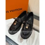 Louis Vuitton 👞2025Classic leather openwork lock loafers shoes ladies - Image 15