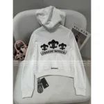 CHROME HEARTS 2025 Early Fall Collection 🤍 Cropped Sanskrit Print Hoodie - Cross Zip-Up Casual Sweatshirt - Image 3
