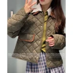 miumiu 25 New Autumn/Winter Collection Suede Patchwork Quilted Pocket Warm Army Green Cotton Jacket for Women - Image 13