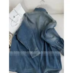 Prada 2025SS Early Autumn Heavy Enzyme Denim Inverted Triangle Logo Shirt Jacket - Image 5