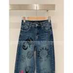 CHROME HEARTS SS25 Early Fall Collection 💗 Painted Print Cross Logo High-Waisted Flared Jeans for Women - Image 14