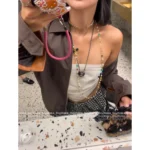 miumiu 2025SS Spring/Summer Collection 🤎 Must-Have "Spicy Girl" Set❗️ Vintage Maillard Tone Letter Logo Jacket / High-Waist Emblem Pleated Skirt - Image 4