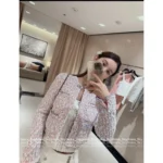 Chanel Dust Bag Packaging 🎀 2025SS Spring/Summer Collection - Crystal Button Cropped Jacket with Imported Yarn & Silk Printed Lining - Image 3