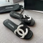 Chanel 2025A Black & White Contrast Slides 🐼 Oversized Logo Slip-On Sandals - Vintage Compagnie Style - Image 6