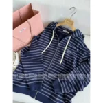 miumiu 2025SS Early Fall Collection 🤎 Striped Logo Hooded Jacket - Oversized Zip-Up w/ Relaxed Fit - Image 17
