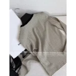 Celine 2025SS Early Fall Collection 🔍 Black & White Contrast Knit Top - Slim-Fit Round Neck w/ Metal Logo Buttons - Image 5