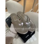 Chanel 25A Spring/Summer Collection 🩴 Laser Metallic Slide Sandals - Heavyweight Leather w/ Crystal Toe-Post - Image 8