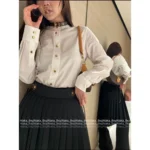 Louis Vuitton 2025SS Early Fall Collection 🤍 Women's White Shirt with Leather Trim - Genuine Leather Collar & Metal Button Details - Image 4