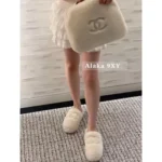 Chanel 2025 Fall/Winter Collection 🦙 Plush Big Logo Slippers - Extra-Thick Wool & Chunky Platform Sole - Image 4