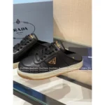 Prada Lazy Girl’s Favorite! 2025S New △ Triangle Logo Genuine Leather / Metallic Accent Lace-Up Mules for Women - Image 9