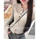 Vivienne Westwood 2025SS Early Fall Collection 🪐 Curved Embroidery Logo Top - Vertical Stripe Button-Down Stretch Knit - Image 3