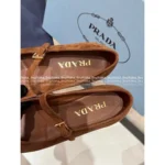 Prada 2025SS Early Fall Collection 🍂 Classic Inverted Triangle Logo Mary Janes - Suede Round-Toe Single-Buckle Shoes - Image 16