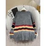 Loewe 2025SS Fall/Winter Collection 🩶 Rainbow Stripe Brushed Knit Coat - Tie-Dye Jacquard w/ Embroidered Logo & Wool Blend - Image 10