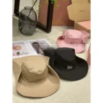 miumiu 2025 Spring/Summer Collection 🎩 Embroidered Letter Logo Fisherman Hat - Western Style Wide Brim for Sun Protection & Face Slimming - Image 4