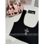 CHROME HEARTS Hot Girl Must-Have ~ 🤍 2025 Spring/Summer Collection - Metal Cross Logo Stretch Ribbed Knit Tank Top for Women - Image 7