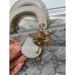 Dior 2025 Early Spring Limited Edition - D-Joy Satin Embroidered Lace Handbag - Grey Pearl Horizontal Tote - Image 7