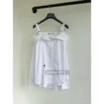 Dior 2025 Early Spring Collection ⭐️ Bee Embroidered Logo White Shirt - Off-Shoulder Straps & Relaxed Fit Blouse - Image 7
