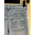 Chanel 2025SS Early Spring Collection 👖 High-Waisted Slim-Fit Jeans - Back Pocket Crystal Embroidery Logo & Flattering Fit - Image 9