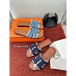 Hermes 2025 Early Spring Collection 🍊 H+ Heavy Denim Slide-Ons - Flat Comfort Loafers w/ Signature H Logo (Kelly Style) - Image 3