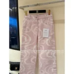 Chanel 2025M CocoBeach Resort Collection 🔎 High-Waisted Wide-Leg Jeans - Slimming Straight Cut w/ Printed Logo - Image 4