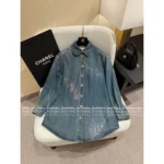 Chanel 2025C Spring/Summer Collection 🌈 Couture Feather-Embellished Denim Shirt - Ombré Crystal Wash & 3D Plume Detailing 🪶 - Image 10