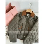 miumiu 25 New Autumn/Winter Collection Suede Patchwork Quilted Pocket Warm Army Green Cotton Jacket for Women - Image 12