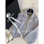 Chanel Early Fall Collection 💜 Lilac Peter Pan Cardigan - Hand-Crochet Collar Open-Front Coat - Image 7