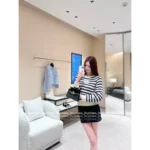 Celine 2025SS Fall/Winter Jacquard Embroidered Logo Sweater 🔍 Black & White Color-Block Round Neck Wool Pullover - Image 17