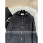 Chanel 25 Autumn/Winter Collection 🔍 Black Hooded Pocket Tweed Knit Coat Loose Fit - Image 10