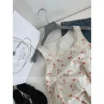 Prada 2025SS Spring/Summer Collection 🌸 Vintage Floral Lace Trim Dress - Distressed Print Sleeveless Midi Dress - Image 14