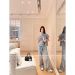 Dior 25SS Spring/Summer Collection 🤠 Heavy Enzyme Wash Denim Set - Embroidered Logo Short Sleeve Shirt & High-Waist Wide-Leg Pants - Image 23