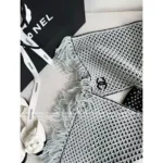 Chanel 25B Fall/Winter Collection 🧣 Black-White Cashmere Scarf - Gold Thread Fringe w/ Heart Jacquard Logo - Image 4
