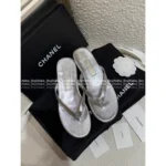 Chanel 25A Spring/Summer Collection 🩴 Laser Metallic Slide Sandals - Heavyweight Leather w/ Crystal Toe-Post - Image 7
