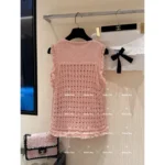 Chanel 2025P Early Spring Resort Collection 🏖️ Runway Crochet Vest - Heavy Fringe & Crystal Buckle / Sleeveless Knit Top - Image 9