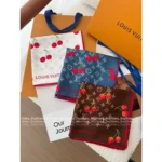 Louis Vuitton 2025 Spring/Summer Collection 🍒 Ouyang Nana x Collab Cherry Print Series - 100% Mulberry Silk Scarf / Bandeau / Shawl - Image 12