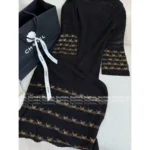 Chanel 2025A Early Fall Collection 🖤 Round Neck Gold-Thread Embroidery Dress - 100% Silk Lining & Flared Bell Sleeves - Image 15