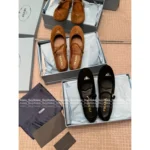 Prada 2025SS Early Fall Collection 🍂 Classic Inverted Triangle Logo Mary Janes - Suede Round-Toe Single-Buckle Shoes - Image 15