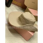 miumiu 2025 Spring/Summer Collection 🎩 Embroidered Letter Logo Fisherman Hat - Western Style Wide Brim for Sun Protection & Face Slimming - Image 3
