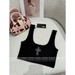 CHROME HEARTS Hot Girl Must-Have ~ 🤍 2025 Spring/Summer Collection - Metal Cross Logo Stretch Ribbed Knit Tank Top for Women - Image 6