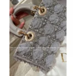 Dior 2025 Early Spring Limited Edition - D-Joy Satin Embroidered Lace Handbag - Grey Pearl Horizontal Tote - Image 6