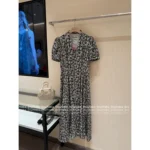 miumiu "French Retro Cottagecore Style" 🌼 2025SS Spring/Summer Collection - Bubble Sleeve Bow Tie V-Neck Print Maxi Dress - Image 9