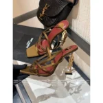 SAINT LAURENT "Instant Elegance Goddess" 👸 Y+ 2025 Spring/Summer New Arrival - Bestseller Satin Strap Heels w/ Metal Letter Logo 👠 - Image 5