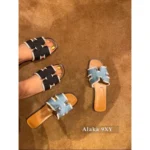 Hermes 2025 Early Spring Collection 🍊 H+ Heavy Denim Slide-Ons - Flat Comfort Loafers w/ Signature H Logo (Kelly Style) - Image 2