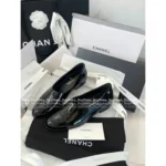 Chanel 2025C New Collection 🖤 Retro Mirror Patent Leather Loafers - Pointed Toe w/ Crystal Logo & Elegant Finish - Image 9