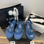 Chanel 2025C Resort Collection 💙 Platform Denim Sandals - 4.5cm Lift Sole w/ Lambskin Lining & Heavyweight Denim - Image 12