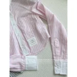 THOM BROWNE 2025 Spring/Summer Collection 🎀 Pink Vertical Striped Shirt - Korean Instagram Style & Preppy Aesthetic - Image 2