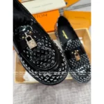 Louis Vuitton 👞2025Classic leather openwork lock loafers shoes ladies - Image 13