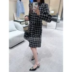 Chanel  25B Fall/Winter Plaid Tweed Series 🖤 Fringe Detail Wool Blend Coat + Cropped Blazer + Midi Skirt Set - Image 10