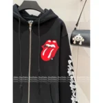 CHROME HEARTS 2025SS Early Fall Lip Print Hoodie 👄 Sanskrit Logo Zip-Up Sweatshirt with Red Lips Design** - Image 15